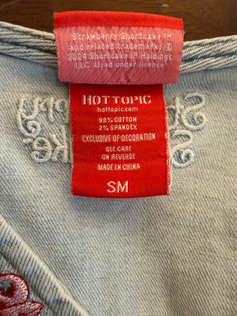 Strawberry Shortcake Embroidered Denim Vest BoxLunch Exclusive S/M Light Wash